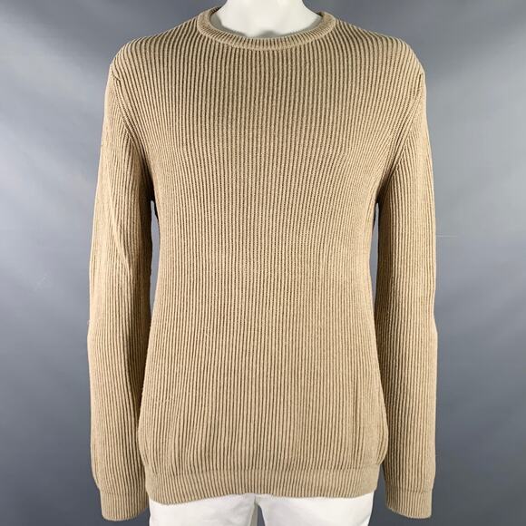 NEIMAN MARCUS Size XL Beige Knit Cotton Crew Neck Sweater - Picture 1 of 6